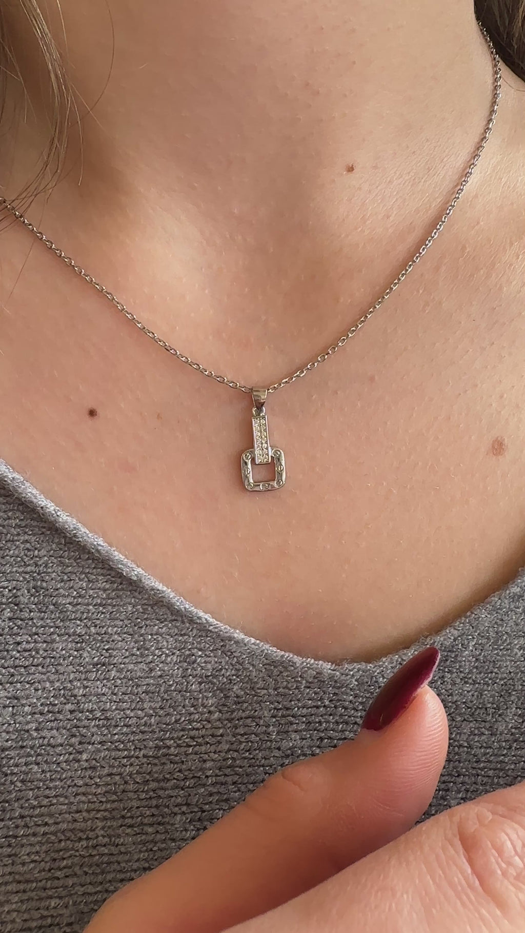 Paperclip Pendant Stone Necklace