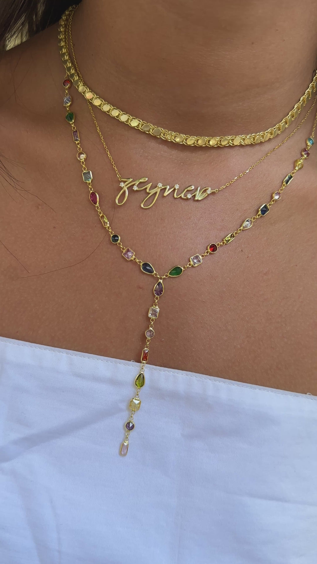 Damla Model Renkli Taşlı Y Kolye