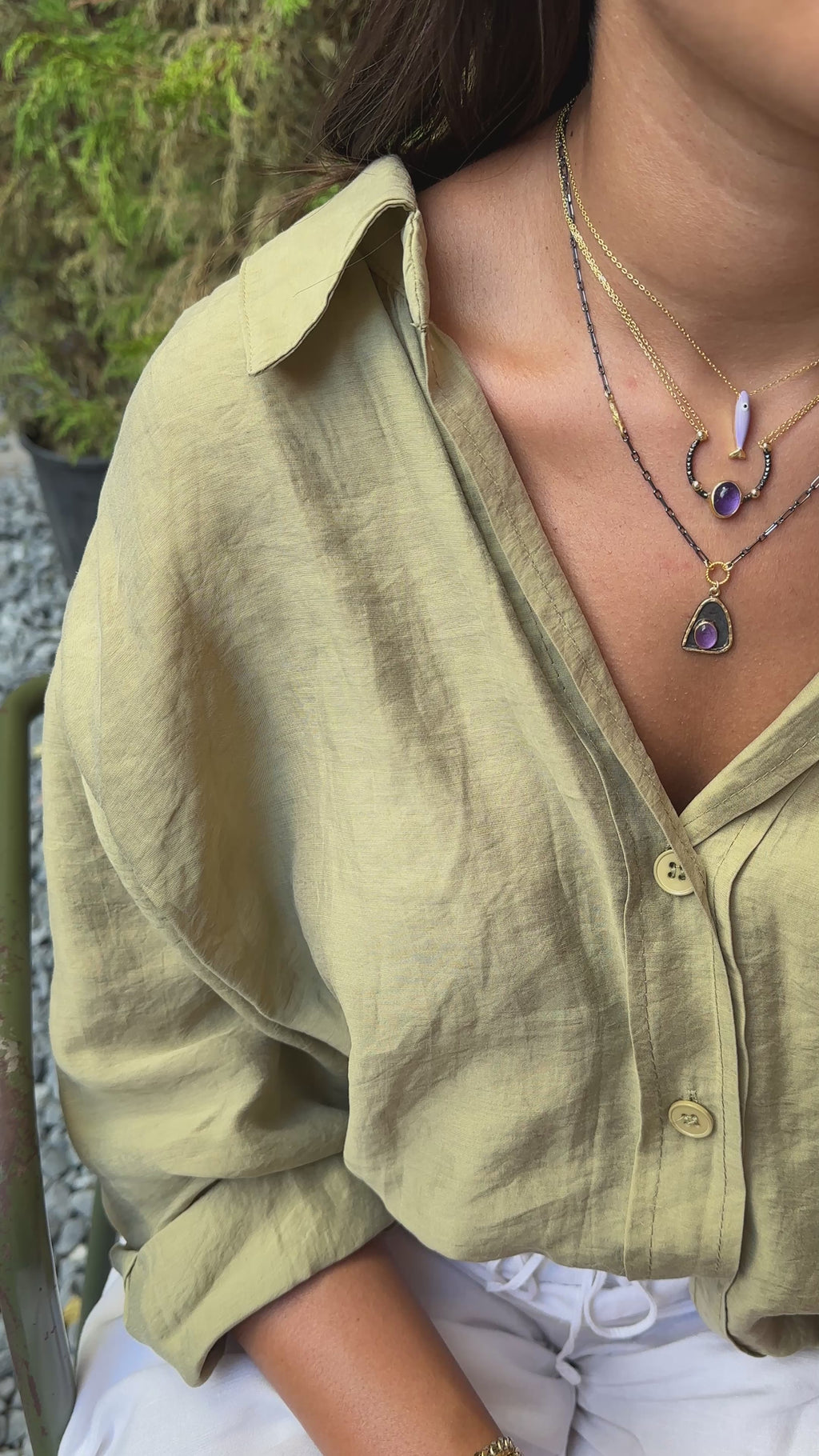 Ametist Taşlı Üçgen Model Kolye