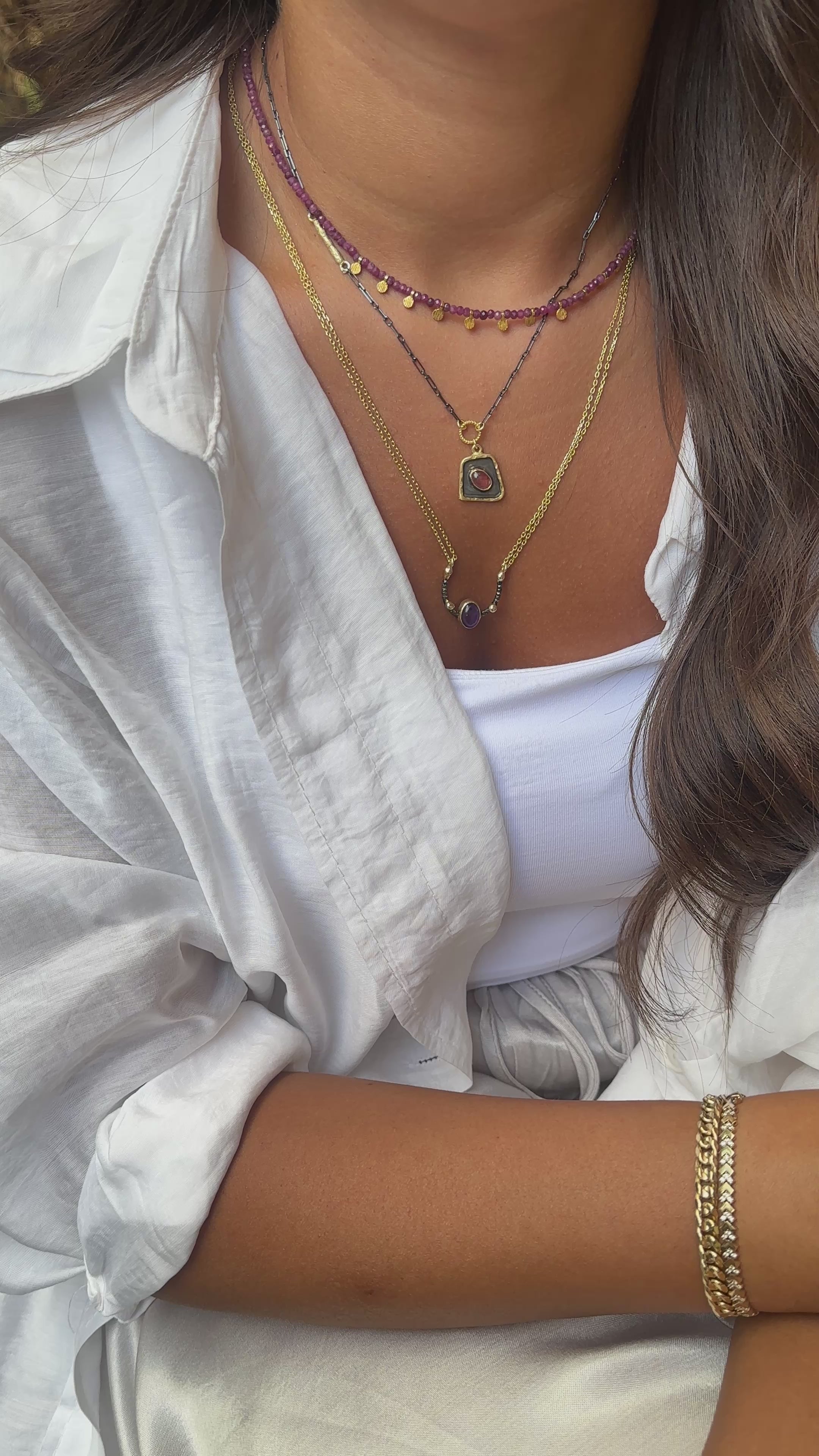 Turmalin Taşlı Kare Model Kolye