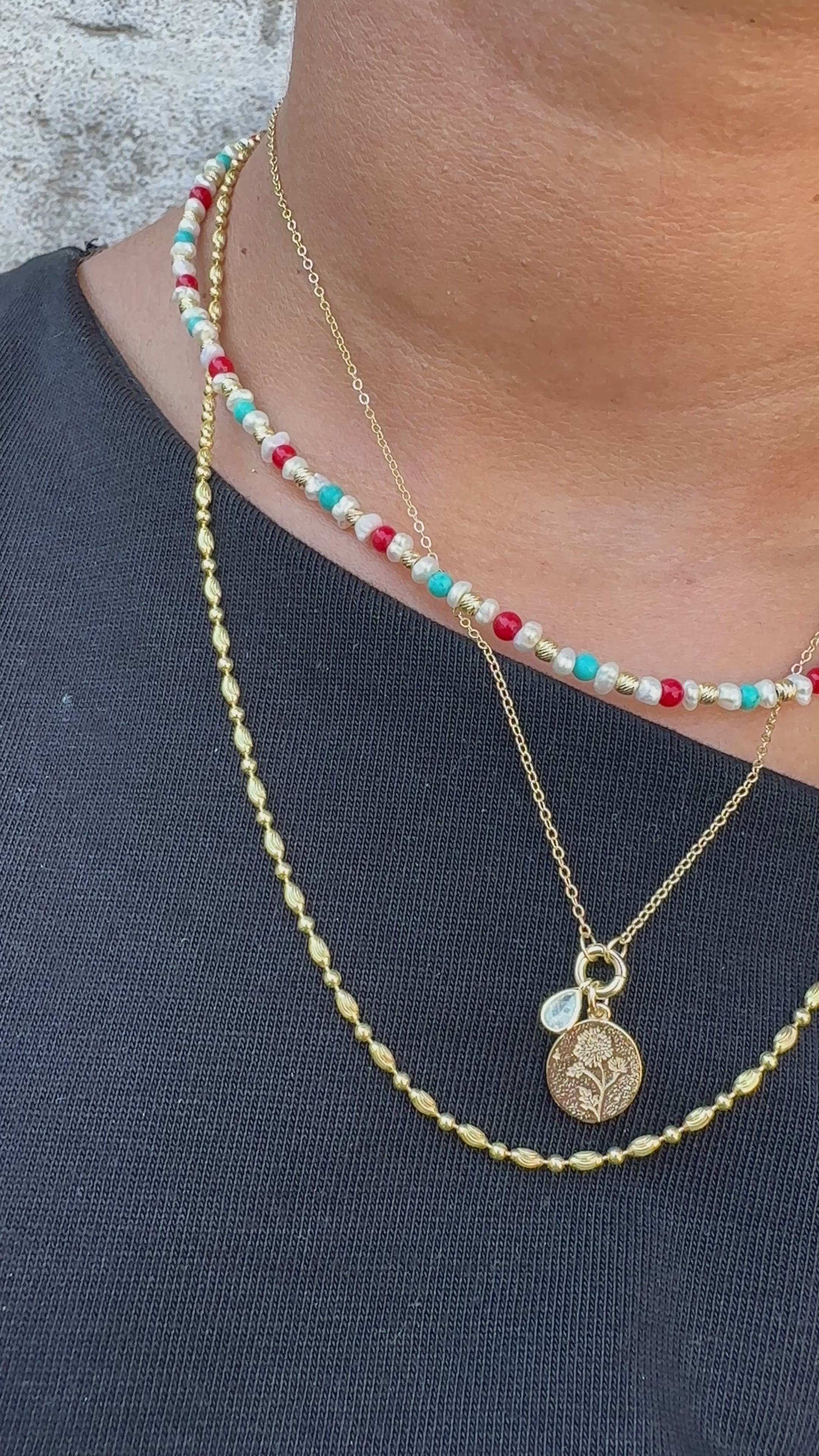 Turkuaz/Mercan İnci Doğal Taş Kolye