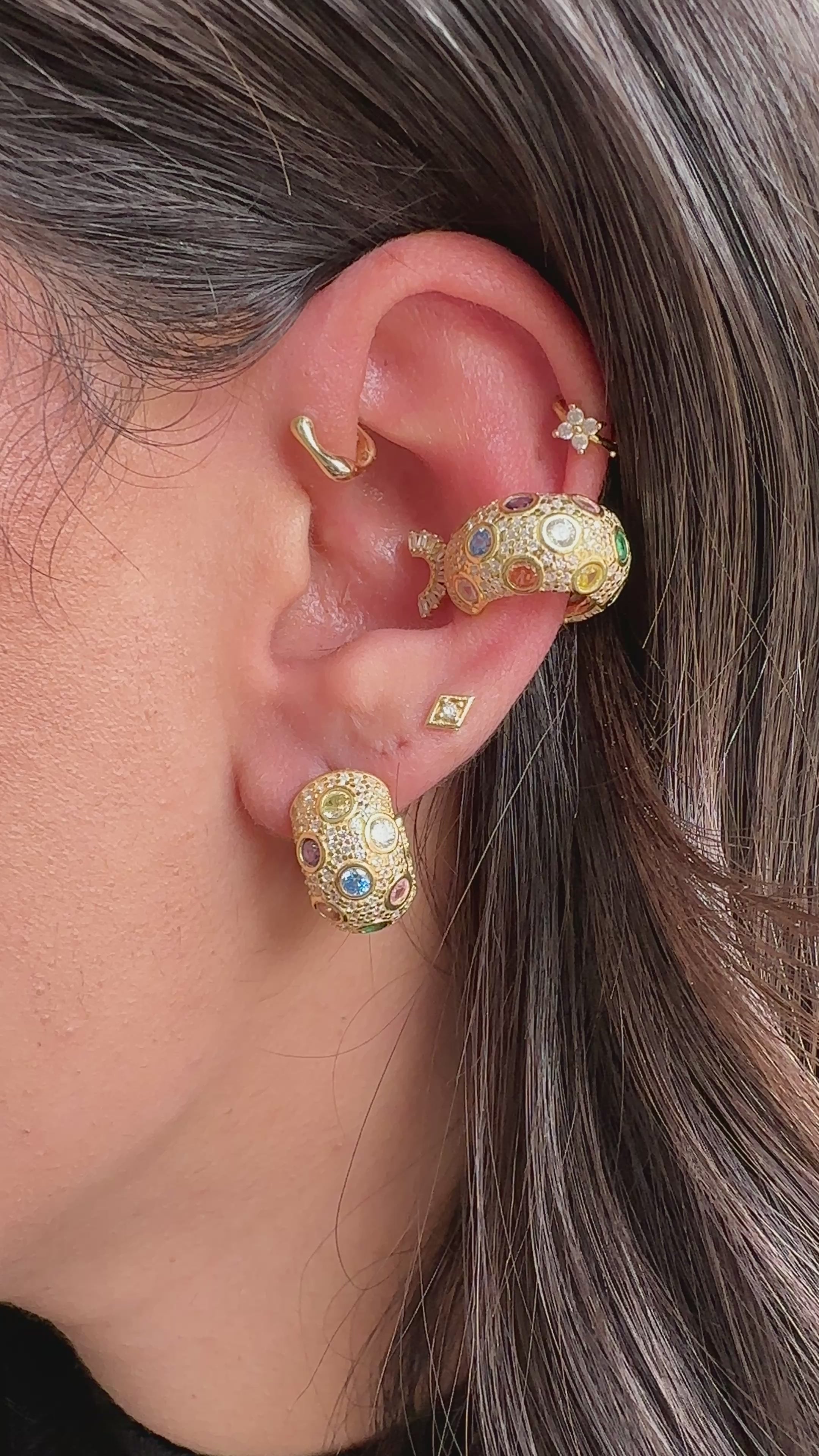 Jess Renkli Taşlı Bombeli Cuff