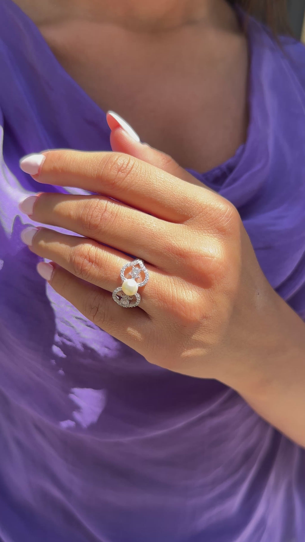 Double-Sided Pearl Ring with Stones