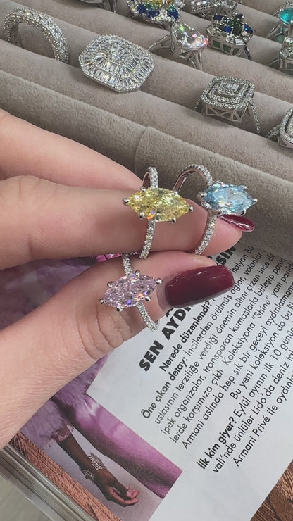 Ice Cut Mavi Yanları Taşlı Markiz Yüzük