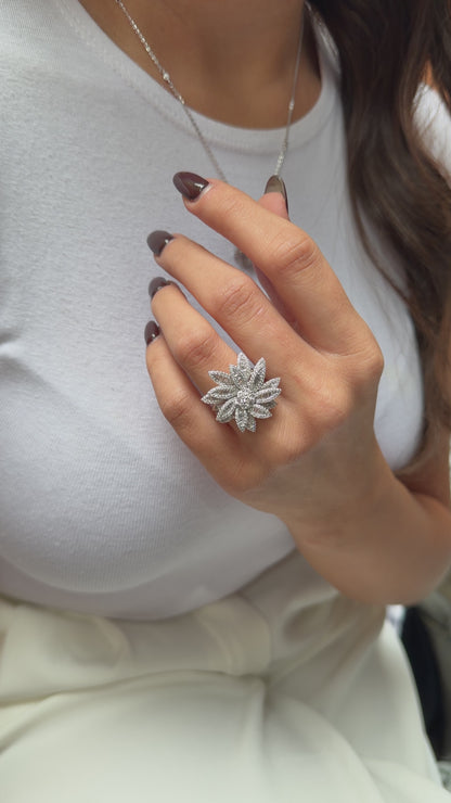 Baguette Stone Flower Design Ring