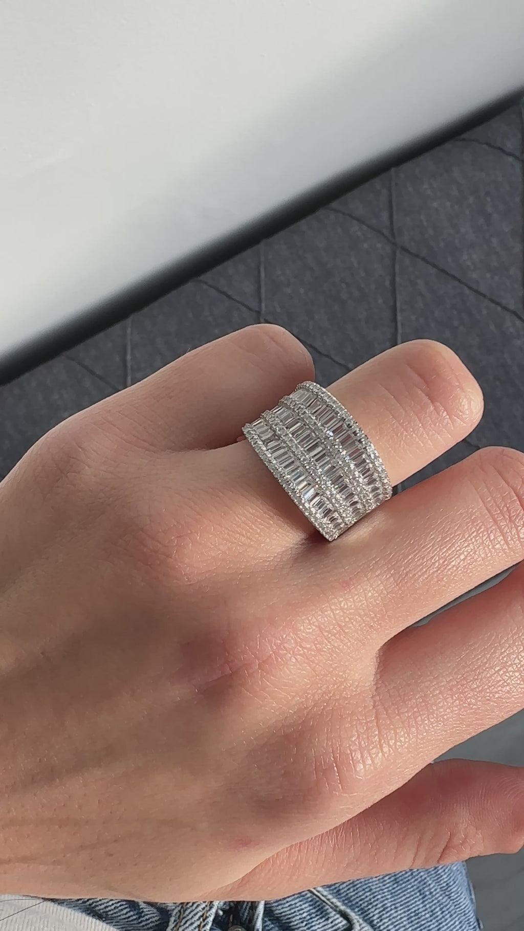 Three Row Baguette Design Ring