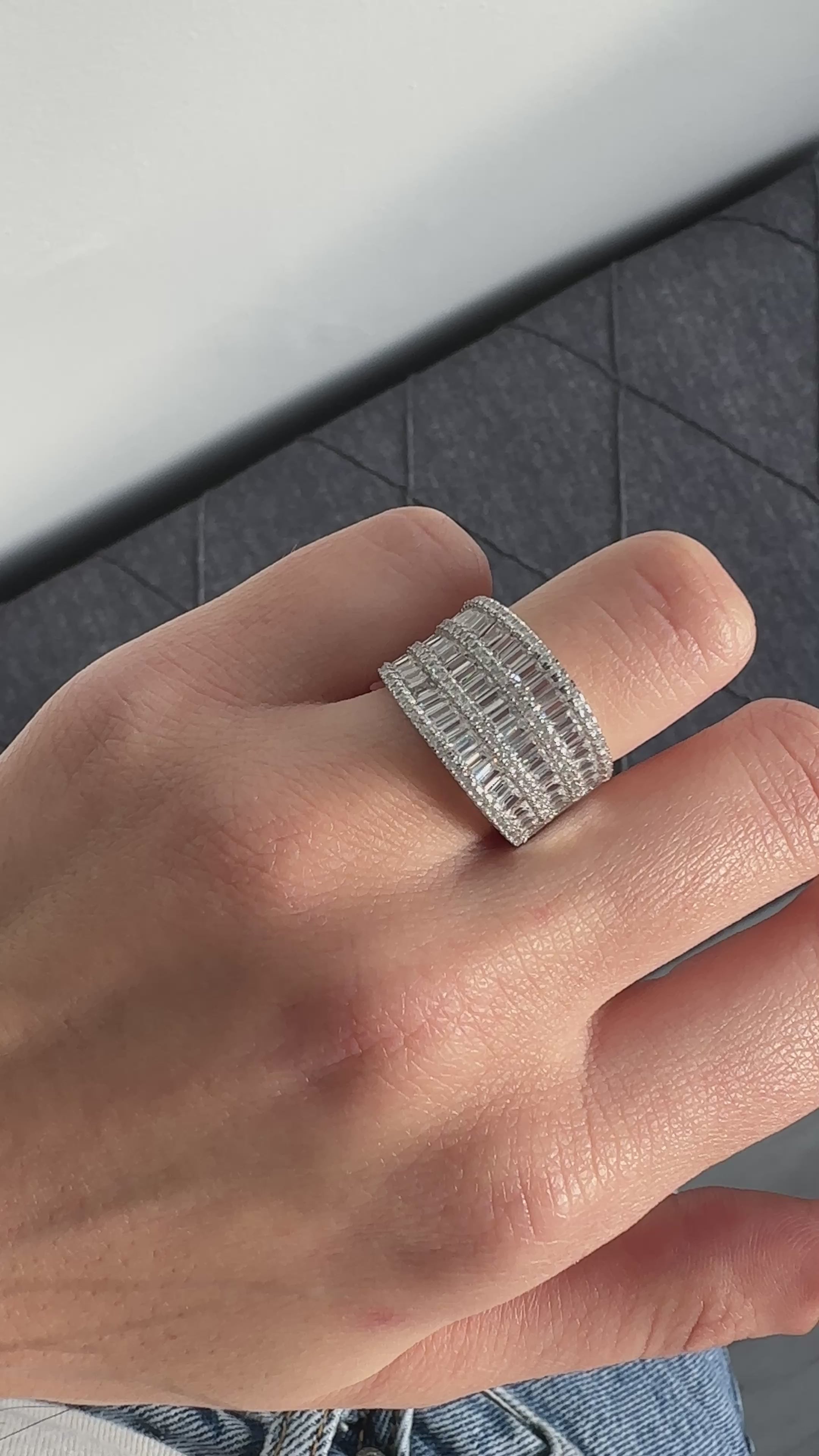 Üç Sıralı Baget Tasarım Yüzük