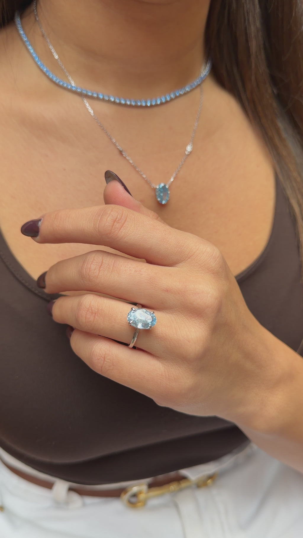 Mavi Ice Cut Taşlı Oval Kesim Yüzük