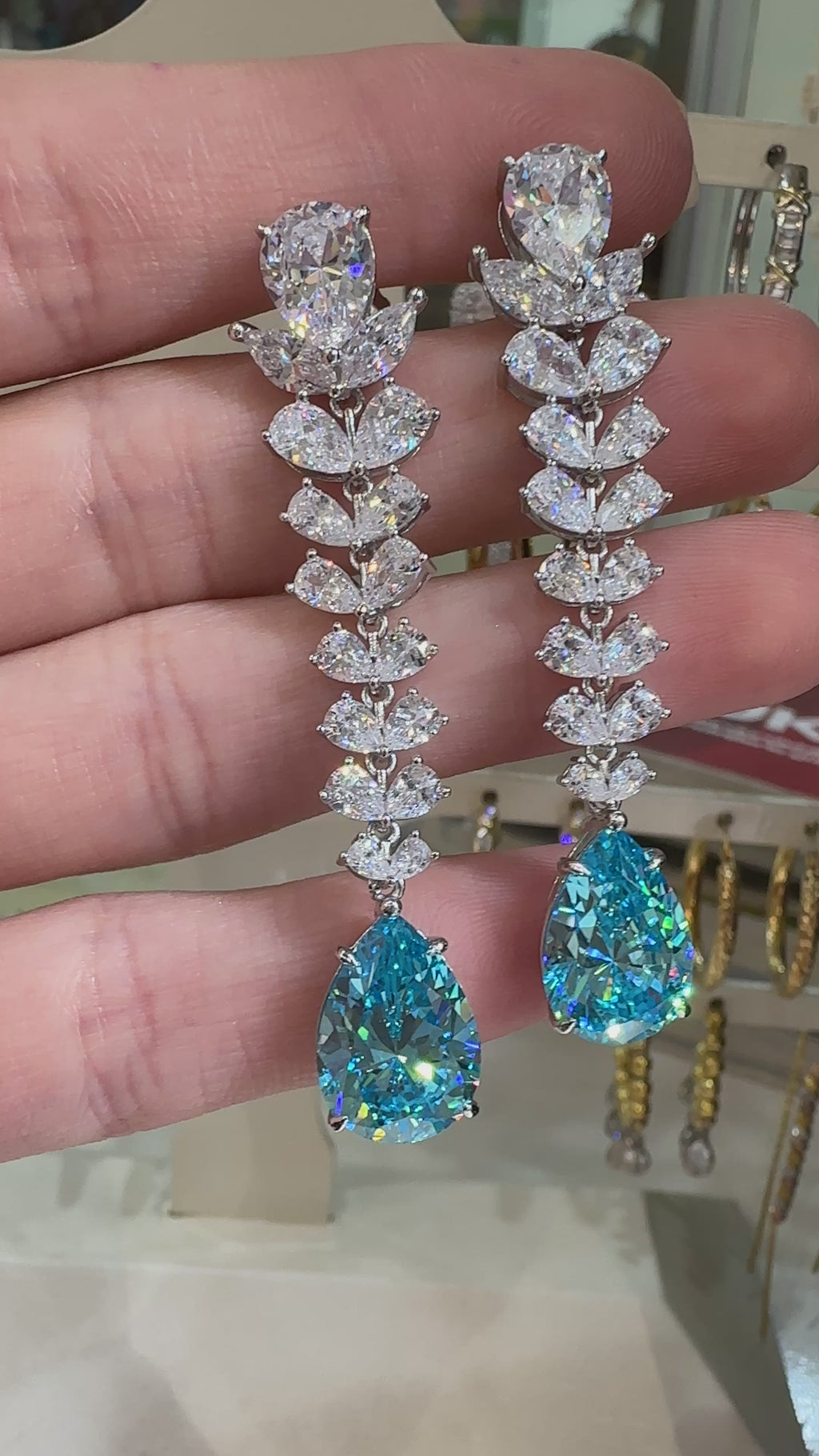 Blue Stone Dangle Drop Earrings