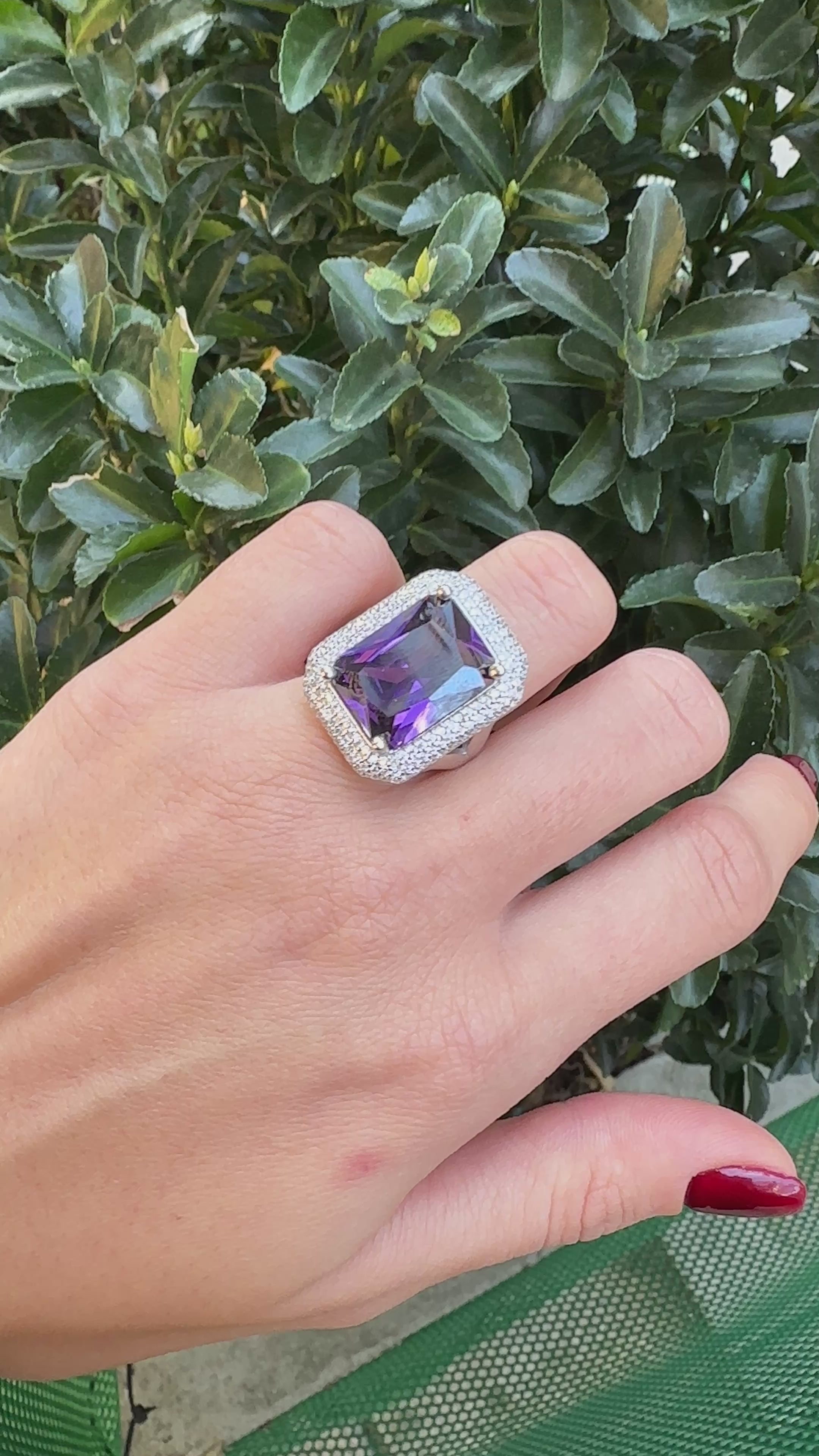 Mor Taşlı Dikdörtgen Yüzük