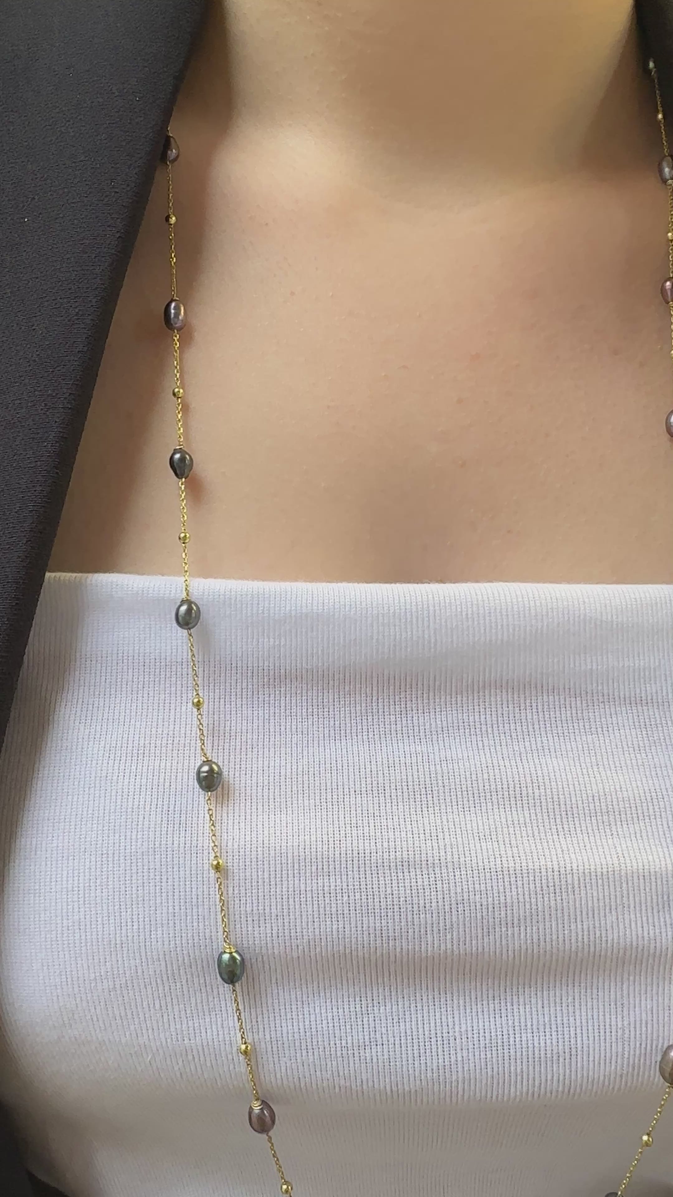 Siyah Taşlı İnci Kolye