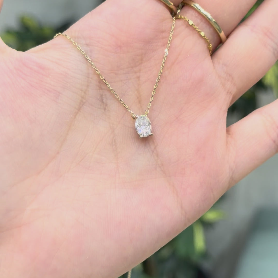14K Bir Karat Mozanit Oval Kolye