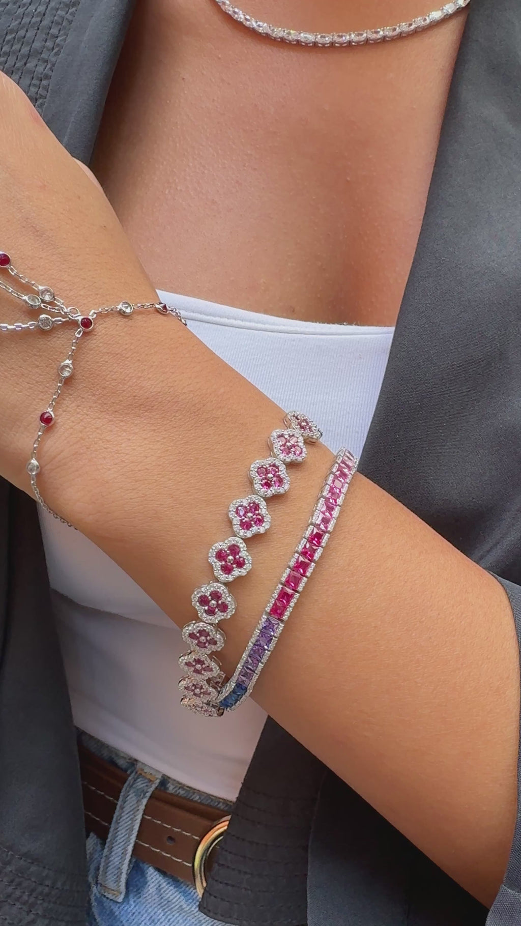 Chole Crystal Fuchsia Stone Finger Bracelet