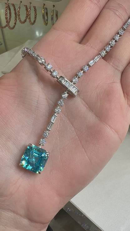 Square Model Blue Stone Necklace