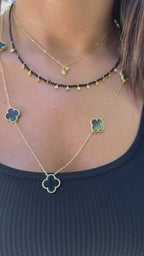 Yuvarlak Plaka Detaylı Siyah Doğal Taş Kolye