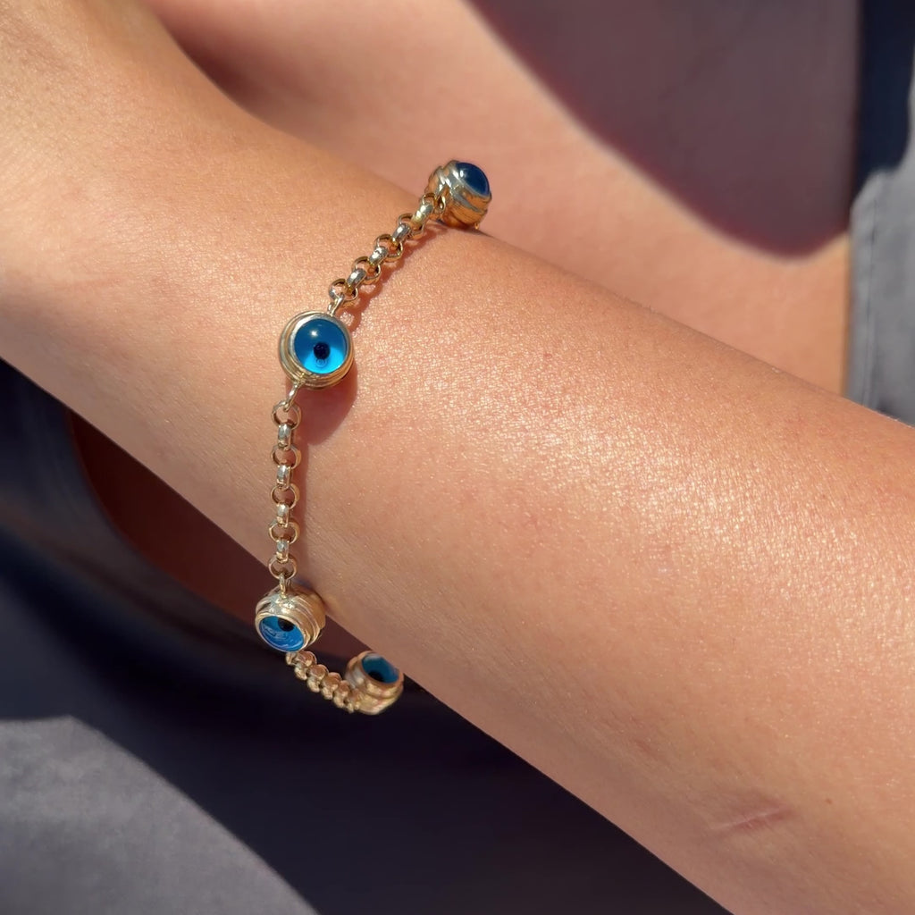 14K Dörtlü Nazar Hollow Bileklik