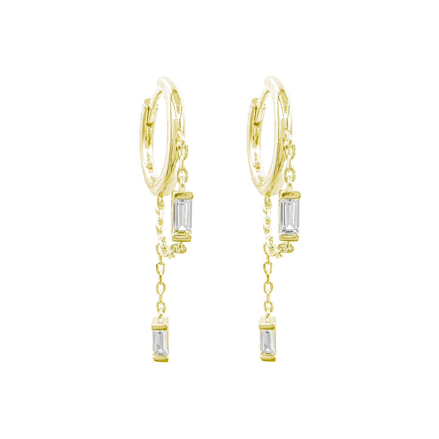 Chain Baguette Stone Hoop Earrings