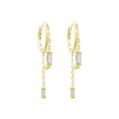 Chain Baguette Stone Hoop Earrings