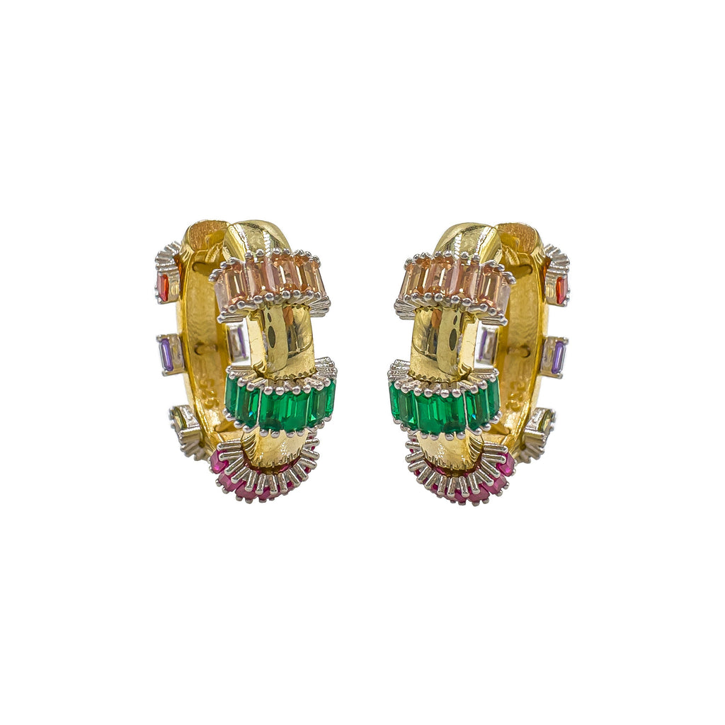 Colorful Baguette Stone Domed Earrings