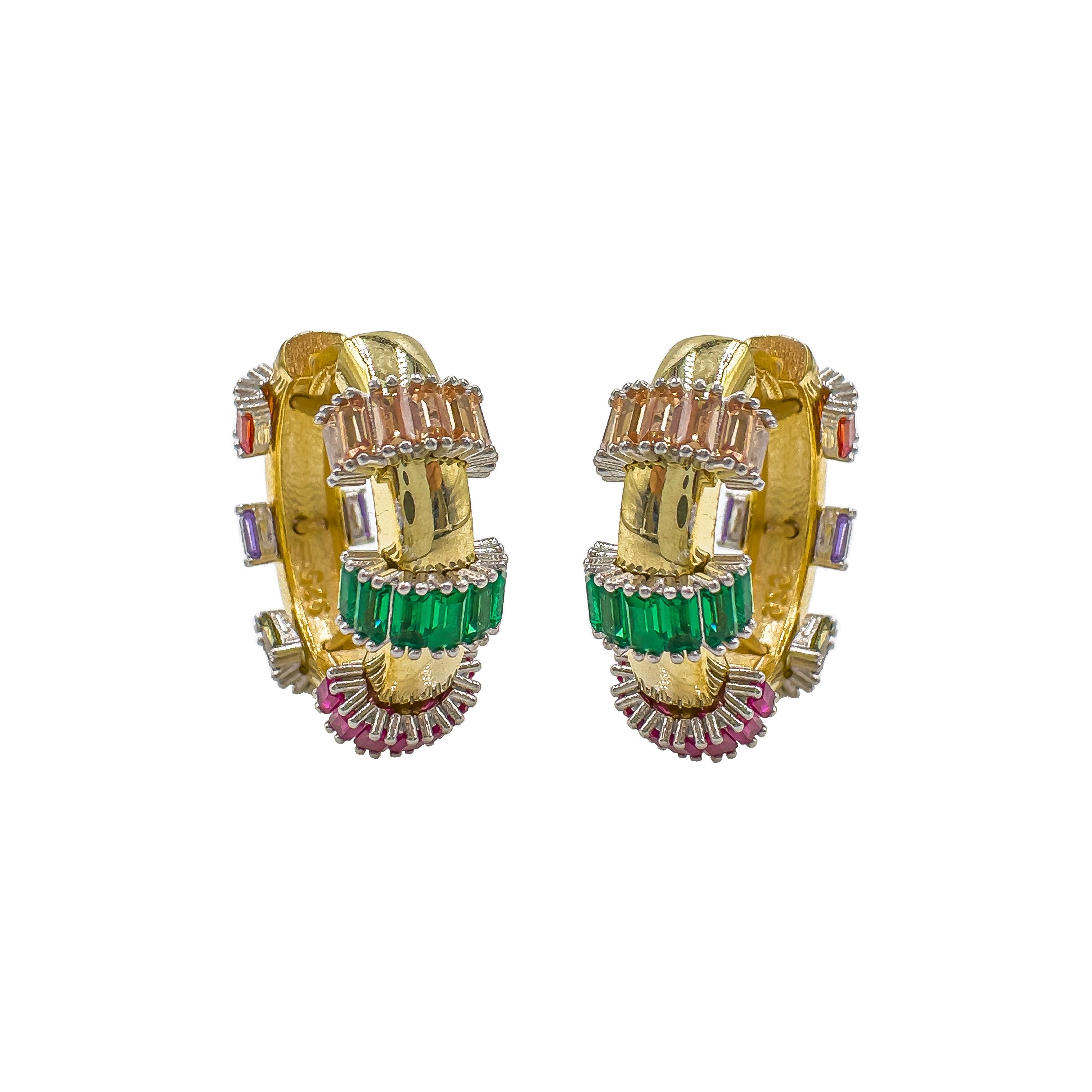 Renkli Baget Taşlı Bombeli Küpe