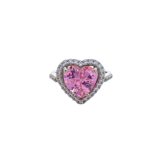 Pink Stone Large Heart Ring