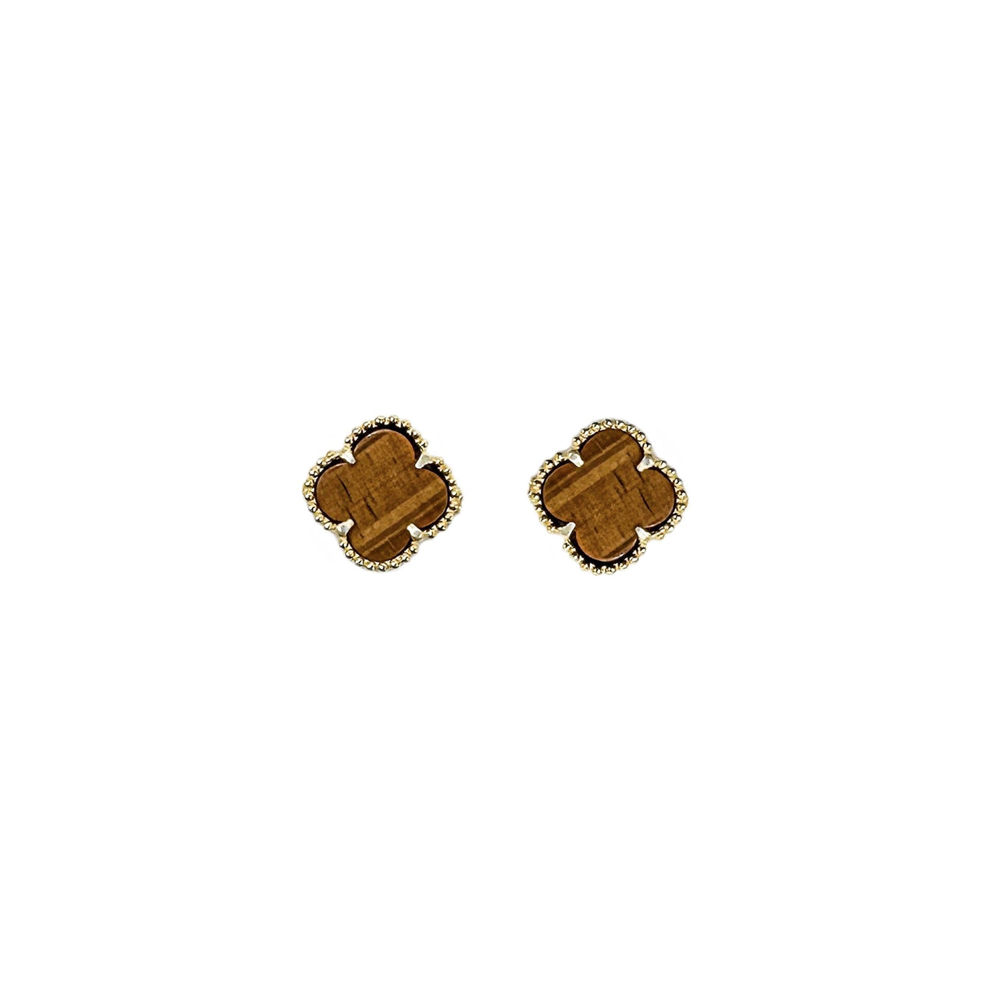 Small Tiger Eye Clover Earrings